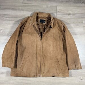 Y2K Croft & Barrow Genuine‎ Leather Suede Jacket Tan Quilted Lined  Size XXL